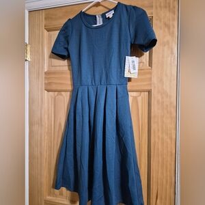 LuLaRoe Teal Fit-and-Flare Short Sleeve Amelia Dress